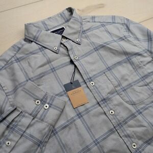 NEW Charles Tyrwhitt Shirt Mens L Non-Iron Twill Slim Fit Light Gray Grid Check